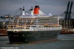 ID 6183 QUEEN MARY 2 (2003/148528grt/IMO 9241061) swings off her Jellicoe Wharf berth as she sails from Auckland bound north to the Bay of islands in New Zealand's far north following her third visit to the...